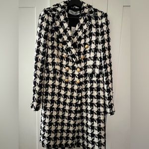 Zara Tweed Double Breasted Coat Gold Buttons Houndstooth